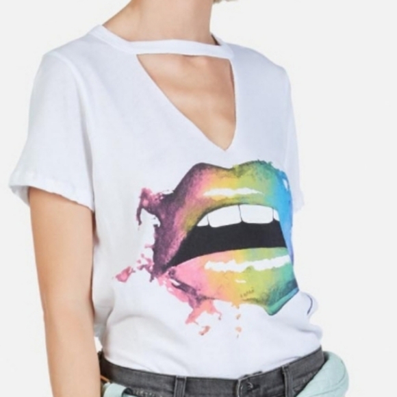 Lauren Moshi Tops - LAUREN MOSHI Rainbow Lip Tee
